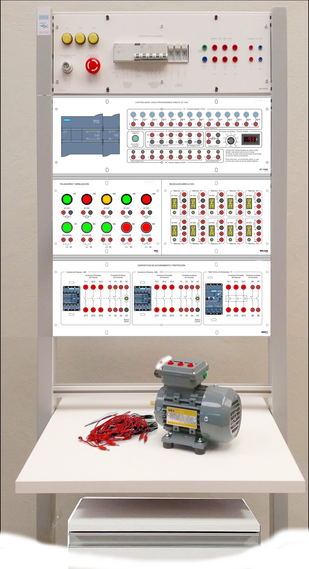 Entrenador p/prácticas de protección y maniobra de motores trifásicos automatizadas con PLC S7-1200 EMEC 22 S7-1200