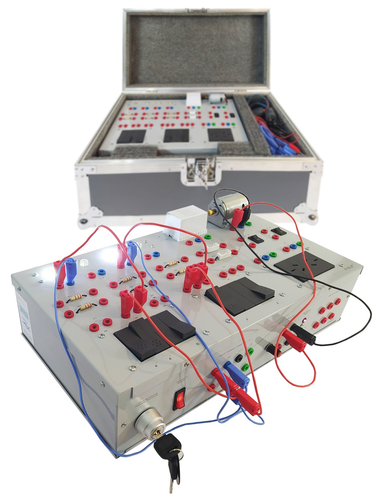 Equipo para estudiar Circuitos Eléctricos Básicos y sus Aplicaciones, con valija de almacenamiento y transporte ELEC 12 VA