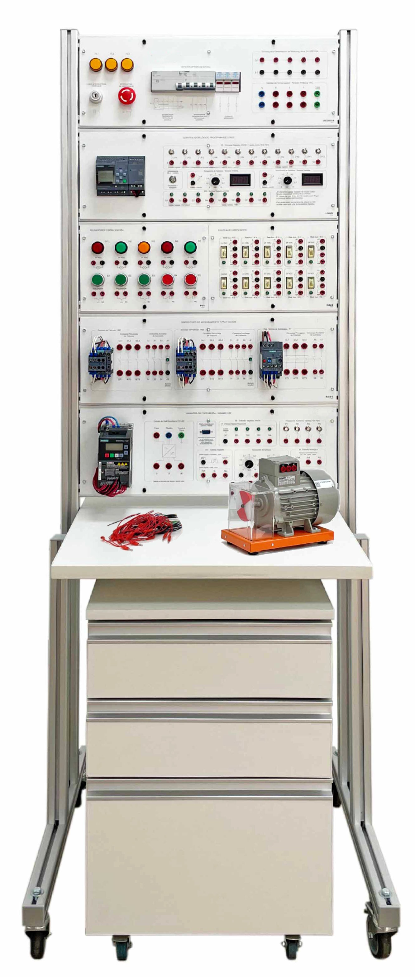 Entrenador p/prácticas de protección y maniobra de motores trifásicos automatizadas con PLC Logo! y variador EMEC 24 Logo!