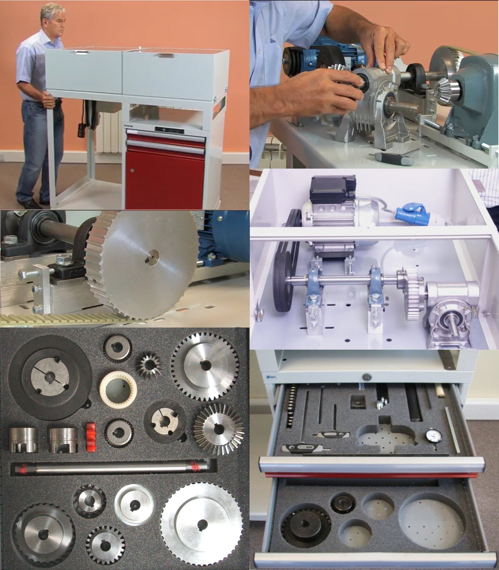 Conjunto autoportante para estudiar transmisiones mecánicas, con armario organizador y juego de herramientas TMEC 2901
