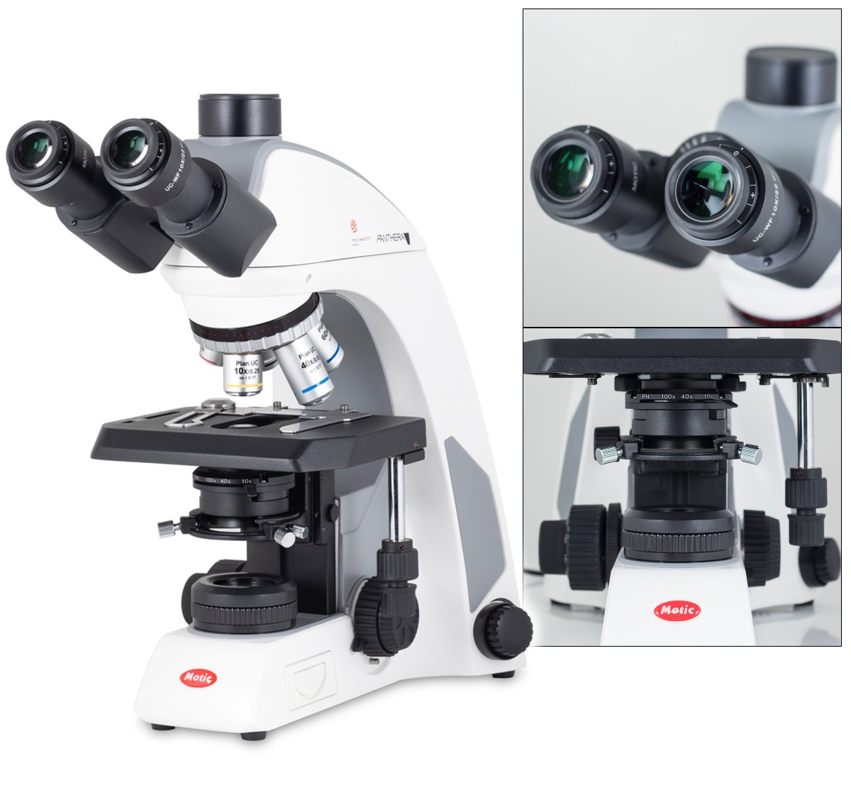 Microscopio ergonómico Trinocular c/Optica Planacromática corregida a infinito Panthera C2 Trinocular