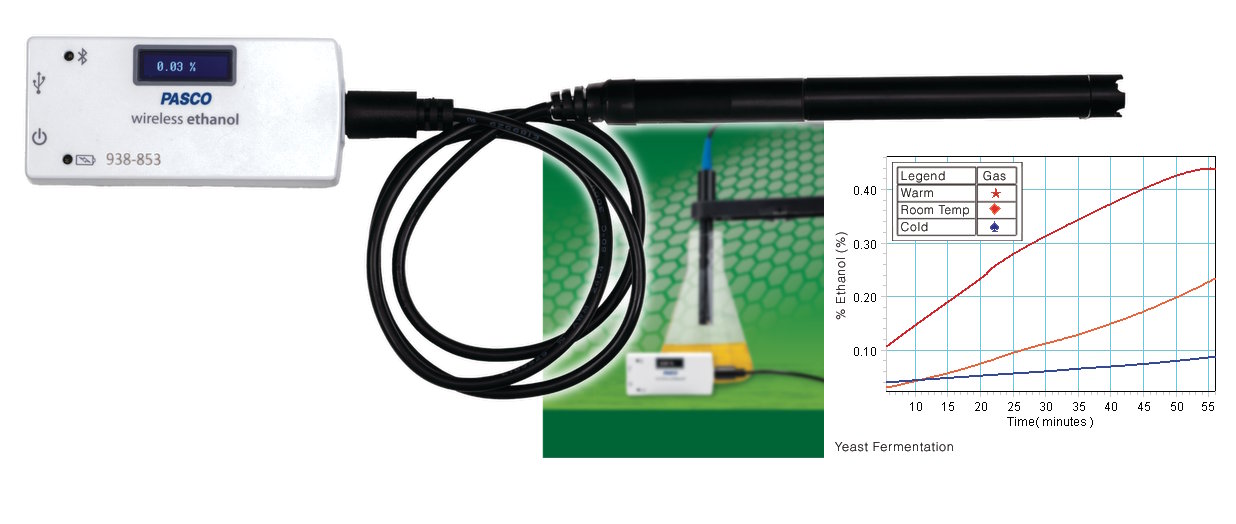 Sensor inalámbrico de contenido de vapor de Etanol en aire p/estudio de fermentaciones, con display digital PS-4252