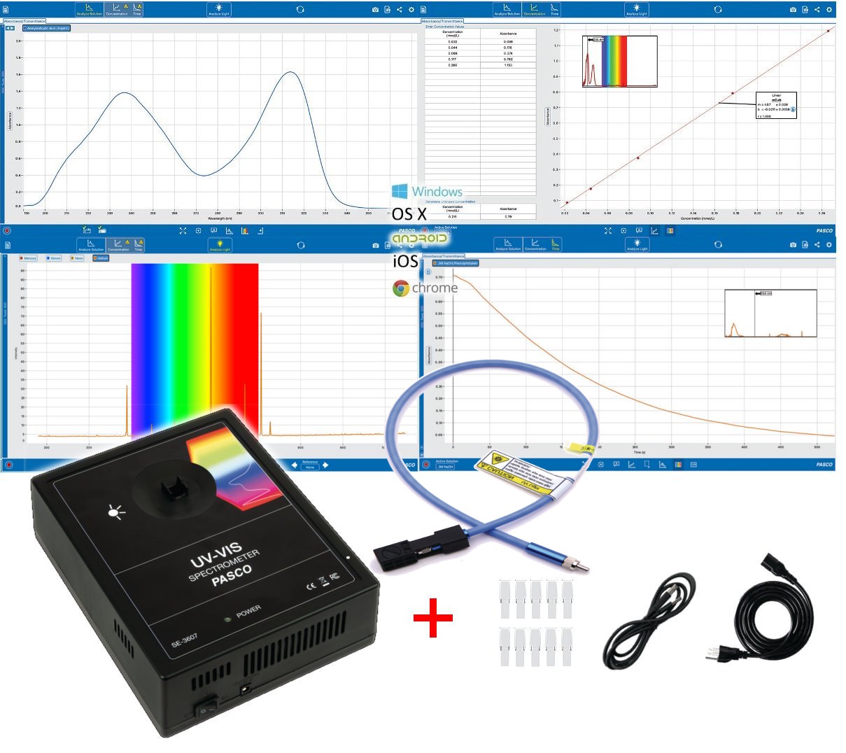 Espectrofotómetro UV-VIS para medir espectros de abosorción, emisión, transmision y reflexión, con salida USB SE-3607 F